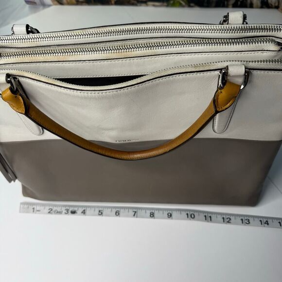 Coach 32502 Borough Bag in Two-Tone Leather Gray White Handbag Purse Briefcase - Picture 12 of 15